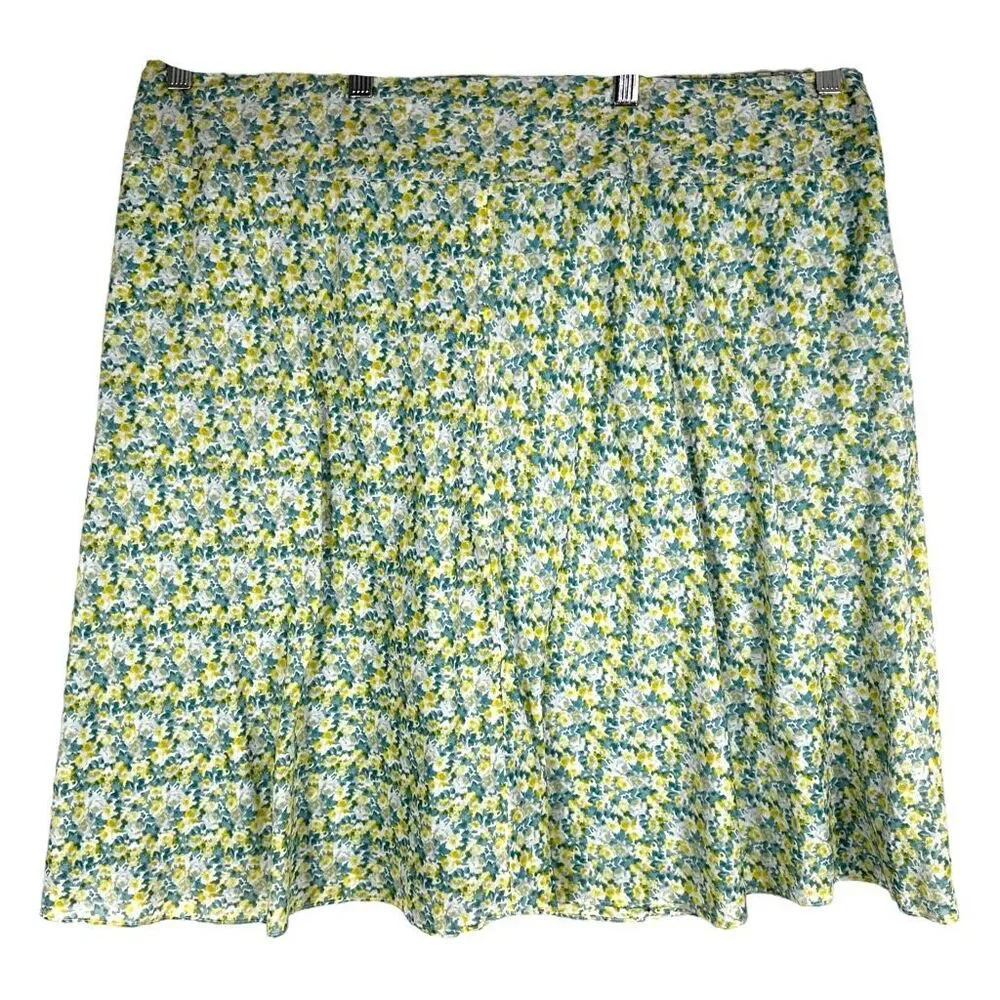 Talbots Plus Size 16W Skirt Floral Lined Zip Green Yellow Knee Length‎ 1045